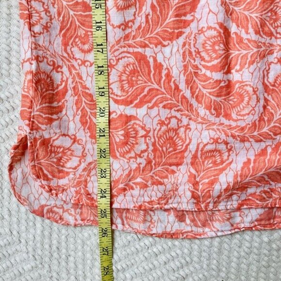 LOFT Coral & White Acanthus Pattern Blouse Cotton Lightweight Roomy Size M - Picture 9 of 10